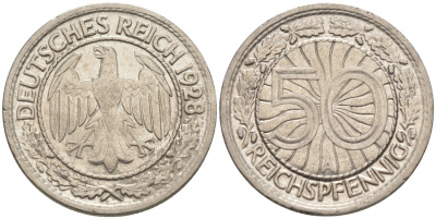 Германия 50 рейхспфеннигов 1928 A KM 49, J.324 никель 3996-1233