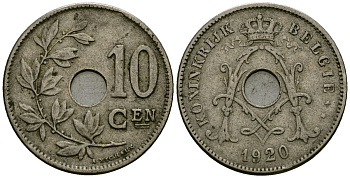 Бельгия 10 сантимов 1920 Belgie KM 86 медно-никель 4172-1243
