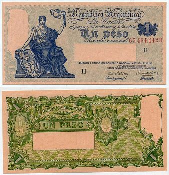 АРГЕНТИНА 1 ПЕСО 1935 СЕРИЯ H 65464 Pick 251 UNC (ПРЕСС) 00-00