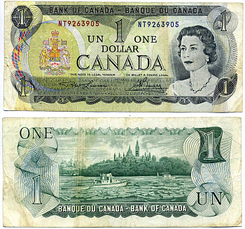 Канада 1 доллар 1973 Елизавета II (1952- ), здание парламента на реке Оттава, Lawson-Bouey, серии 2 буквы Pick 85 a (1)  бумага 2192-20-2-2