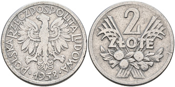 Польша 2 злотых 1958 MW KM 46, Parchimowicz 216a алюминий 4572-342