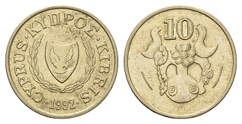 Кипр 10 центов 1992 KM 56.3 никель латунь 3459-815