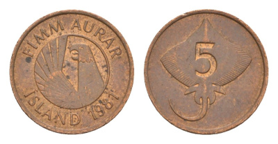 Исландия 5 эйре 1981 KM 24 бронза 4632-931