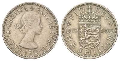 Великобритания 1 шиллинг 1956 Елизавета II (1952-2022), Английский герб KM 904, Spink 4147 медно-никель 4624-446