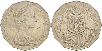 Австралия 50 центов 1978 Елизавета II (1952-2022), герб Австралии, кенгуру KM 68 медно-никель 29-112