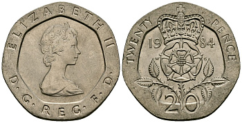 Великобритания 20 пенсов 1984 Елизавета II (1952-2022) KM 931, Spink 4230 (G1) медно-никель 4538-246