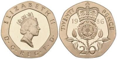 Великобритания 20 пенсов 1986 Елизавета II (1952-2022) KM 939, Spink G2 медно-никель PROOF 4163-236