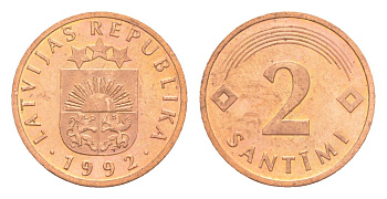 Латвия 2 сантима 1992 KM 21 сталь плакированая медью UNC 3955-1164