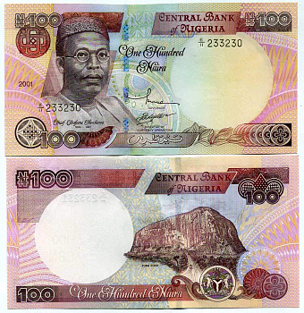 Нигерия 100 найра 2001 Обафеми Аволово, гора Зума Рок Pick 28 c бумага UNC (пресс) 445-73-2
