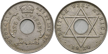 Британская Западная Африка 1/2 пенни 1920 Н, Георг V (1910-1936) KM 8 медно-никель 27-1044