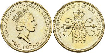 Великобритания 2 фунта 1989 Елизавета II (1952-2022), 300 лет "Биллю о правах" Англии KM 960, Spink 4312 (K2) никель латунь UNC 4557-346
