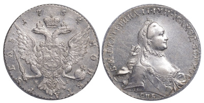 РОССИЯ 1 РУБЛЬ 1764 СПБ-ТI-ЯI Биткин 185 серебро UNC 00-346-22