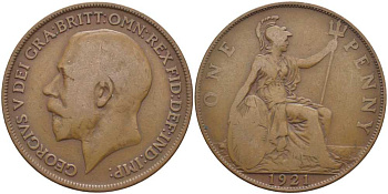 Великобритания 1 пенни 1921 Георг V (1910-1936) KM 810, Spink 4051 бронза 115-214