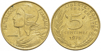 ФРАНЦИЯ 5 САНТИМОВ 1975 ТИП MARIANNE KM 933 медь алюминий никель 3309-1041