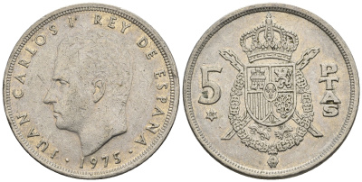 Испания 5 песет 1975 (80) Хуан Карлос I (1975-2014) KM 807 медно-никель 85-736