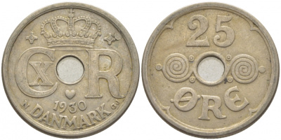 Дания 25 эре 1930 Кристиан X (1912-1947) KM 823.2 медно-никель 3856-331