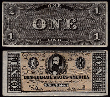 Конфедеративные Штаты Америки 1 доллар 1864 копия банкноты. Клемент Клэйборн Клей бумага 6289-13-1-1