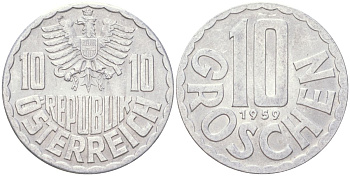Австрия 10 грошей 1959 KM 2878 алюминий 4613-846