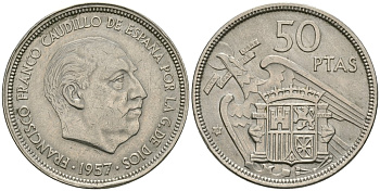 Испания 50 песет 1957 (58) Франциско Франко (1939-1975) KM 788 медно-никель 81-532