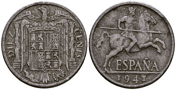 Испания 10 сентимо 1941 KM 766 алюминий 4177-913