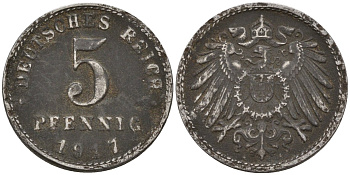 Германия 5 пфеннигов 1917 A KM 19, J. 297 железо 4151-566