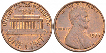 США 1 ЦЕНТ 1975 ЛИНКОЛЬН KM 201 медь цинк UNC 3309-251