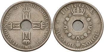 Норвегия 1 крона 1925 Хокон VII (1905-1957) KM 385 медно-никель 4187-922