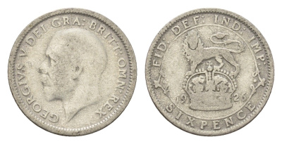 Великобритания 6 пенсов 1926 Георг V (1910-1936) KM 815а.1, Spink 4024 серебро 4644-856