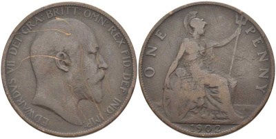Великобритания 1 пенни 1902 Эдуард VII (1901-1910) KM 794.1, Sp 3990A бронза 3460-716