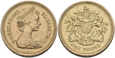 Великобритания 1 фунт 1983 Елизавета II (1952-2022) KM 933, Spink 4221 никель латунь 81-936