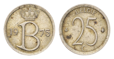 Бельгия 25 сантимов 1975 Belgie, Бодуэн I (1951-1993) KM 154 медно-никель 4705-363