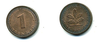 ФРГ 1 ПФЕННИГ 1983 J KM 105, J.380 сталь плакированная медью 46-1739
