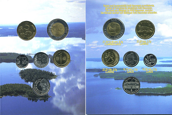Финляндия годовой набор из 5 монет + жетон 2001 серия II, Снельман (1806-1881), официальный набор в оригинальном буклете UNC 5-6-2-7