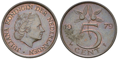Нидерланды 5 центов 1979 Юлиана (1948-1980) KM 181 бронза UNC 4606-1014