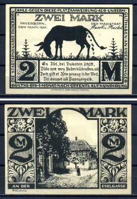 Падерборн (Вестфалия) 2 марки 1921 DeNG 1/2 1043.6-5/5 бумага UNC (пресс) 7556-6-3-2