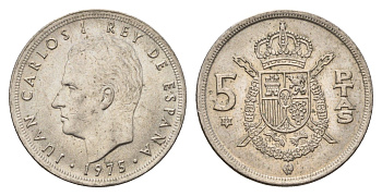 Испания 5 песет 1975 (77) Хуан Карлос I (1975-2014) KM 807 медно-никель 4707-337