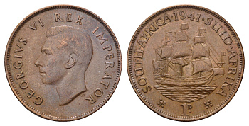 ЮАР 1 пенни 1941 Георг VI (1936-1952) KM 25 бронза 4692-143