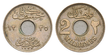 Египет 2 миллима 1916 AH 1334, H KM 314 медно-никель 4651-1047