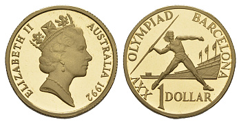 Австралия 1 доллар 1992 XXV летние Олимпийские Игры, Барселона 1992 KM 175 алюминиевая бронза PROOF 1521-725