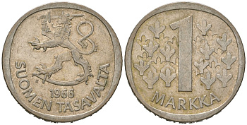 Финляндия 1 марка 1966 S KM 49 серебро 4579-1245