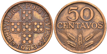 Португалия 50 сентаво 1973  KM 596 бронза    4161-721