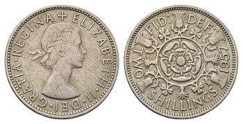 Великобритания 2 шиллинга (флорин) 1957 Елизавета II (1952-2022) KM 906, Spink 4146 медно-никель 4692-345