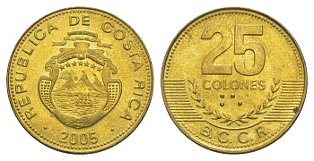 Коста-Рика 25 колонов 2005 KM 229a алюминиевая бронза UNC 4635-1146