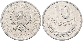 Польша 10 грошей 1978 MW, Народная Республика KM АА47, Parchimowicz 206r алюминий 4580-627