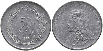 Турция 50 курушей 1972 Анатолийская невеста KM 899 нержавеющая сталь 4541-727