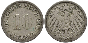 Германия 10 пфеннигов 1898 G KM 12, Jager 13, Weege 8 медно-никель 219-315