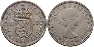 Великобритания 1 шиллинг 1956 Елизавета II (1952-2022), Шотландский герб KM 905, Spink 4148 медно-никель 4681-1247