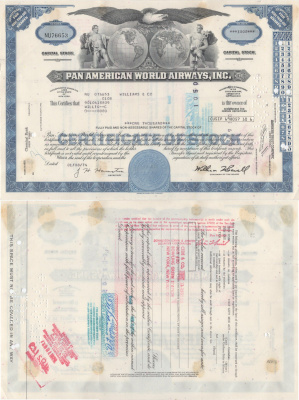 США, Pan American World Airwaysсертификат на 100 акций1974бумага5553-2-1