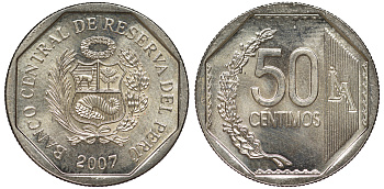 Перу 50 сентимо 2007 KM 307.4 медно-никель aUNC 4605-322