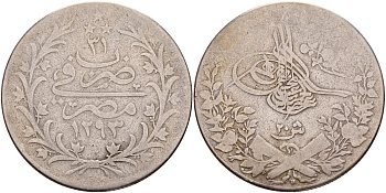 ЕГИПЕТ 20 ГИРШ 1905 АН1293, ГОД 31, ABDUL HAMID II (1876-1909), ОСМАНСКАЯ ИМПЕРИЯ KM 296 серебро 1519-944